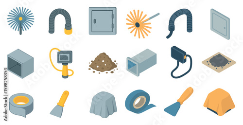 Construction and diy tools icons set – isometric, linear, building and repair symbols