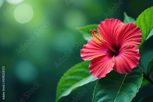 Bold, large-scale hibiscus blooms, lush tropical leaves, vibrant colors, vibrant, illustration