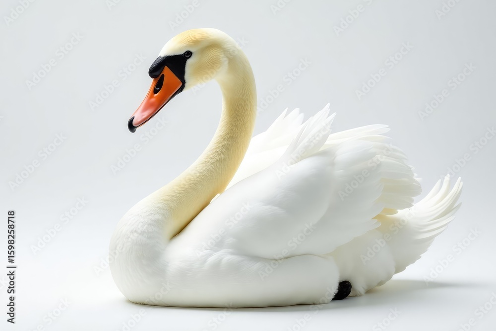 Obraz premium Elegant swan, pristine white feathers against pure white backdrop, pastel, graceful, swan
