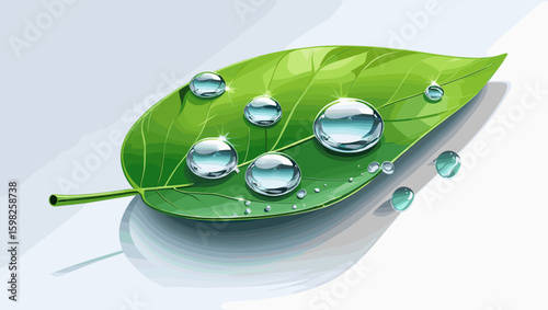 Fresh green leaf with water droplets, vibrant design, natural beauty, ecological concept
