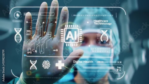 Wallpaper Mural Surgeon Interacting with AI Healthcare Tech Interface Futuristic Medical Innovation, Digital Health, and Advanced Medical Concept. Torontodigital.ca