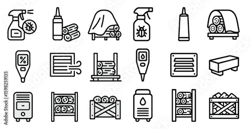 Insect control outline icons set – pest, protection, prevention symbols