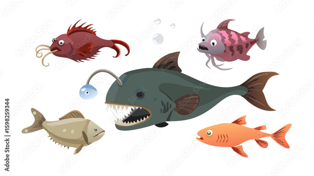 Naklejka premium deep-sea-creatures-anglerfish--giant-squid--blobf (1).svg