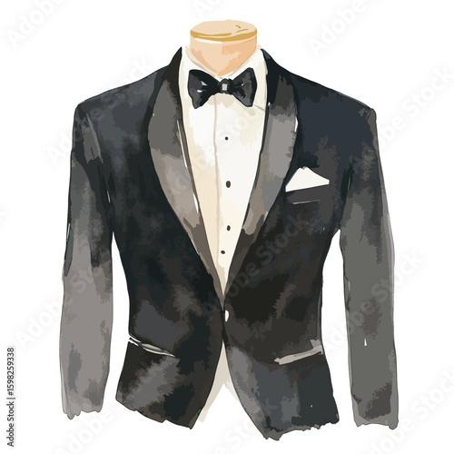 watercolor illustration of Tuxedo clipart isolated