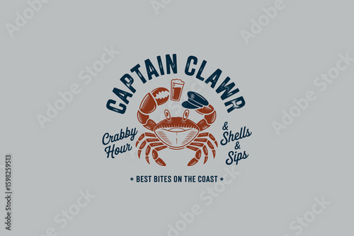 Pelican with drink Vintage Logo Muted Colors Vector Design