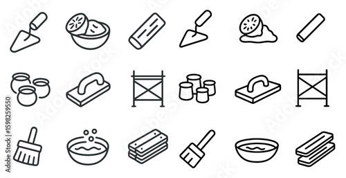 Construction tools line icons set - outline, building, equipment and repair symbols