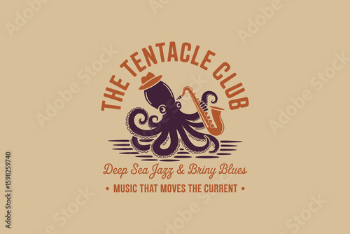 Octopus saxophone Vintage Logo Muted Colors Vector artwork