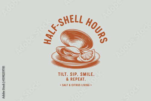 Oyster lemon Vintage Logo Muted Colors Vector drawing