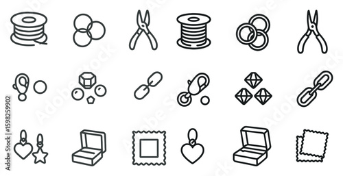 Jewelry making outline icons set – silhouette, linear, craft design symbols