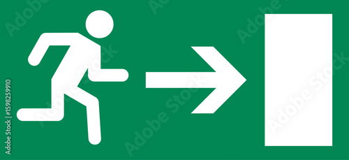 Emergency exit sign. Man running out, fire exit.