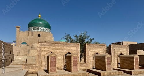 The tombs at Poet Pahlavan Mahmud Mausoleum in Khiva, Uzbekistan 