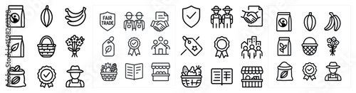 Organic and fair trade icons set – outline, linear, sustainability and eco-friendly symbols
