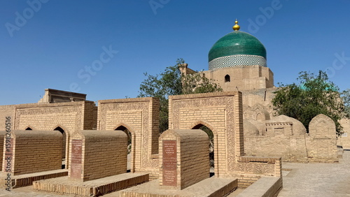 The tombs at Poet Pahlavan Mahmud Mausoleum in Khiva, Uzbekistan 