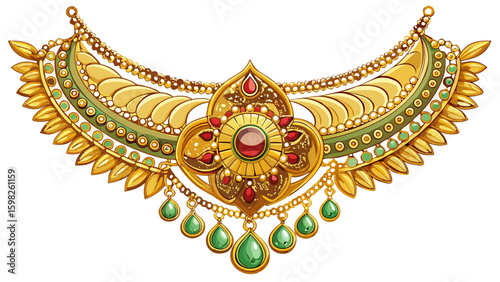 Elegant gold necklace with a detailed pendant design on display isolated on white background