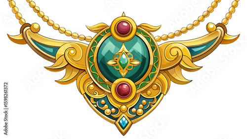 Elegant gold necklace with a detailed pendant design on display isolated on white background