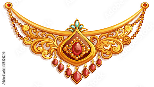 Elegant gold necklace with a detailed pendant design on display isolated on white background