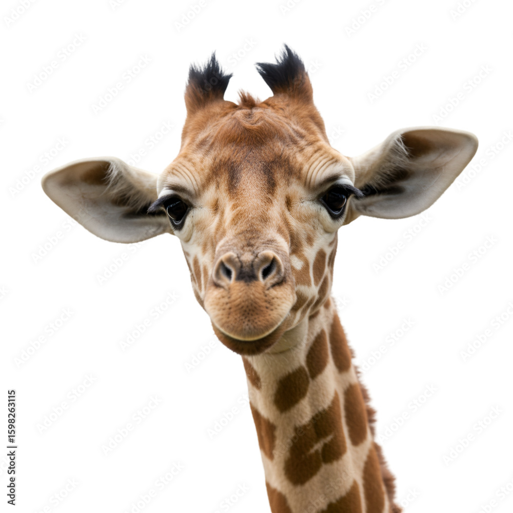 Fototapeta premium Portrait of Young Giraffe on Transparent Background