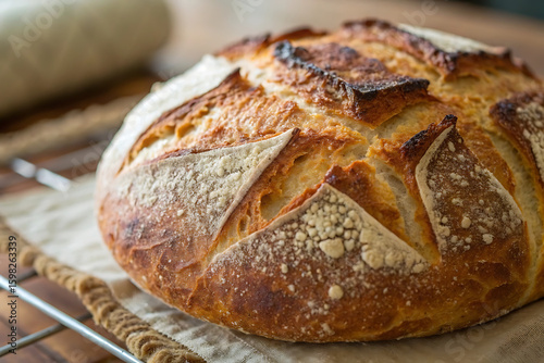 Freshly Baked Crusty Sourdough Loaf – Artisanal Bread Close-Up

