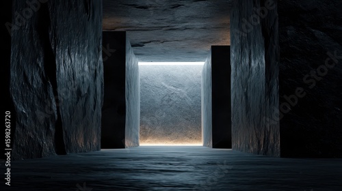 Conceptual Sealed Chamber with Faintly Glowing Light Source