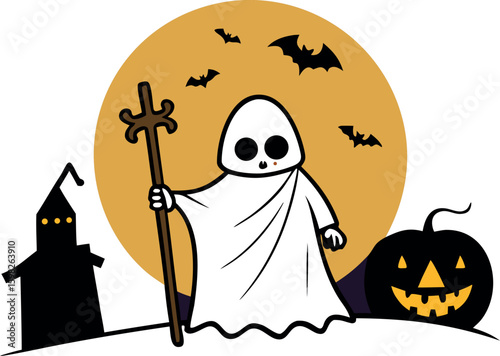 Eerie spectral figure emerging in the dead of night a banner or advertisement with a ghostly presence and