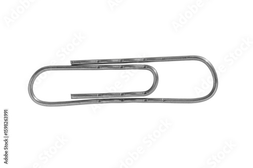 Close-up of a single, shiny, metallic paperclip isolated on a transparent background, ready for use in an office setting