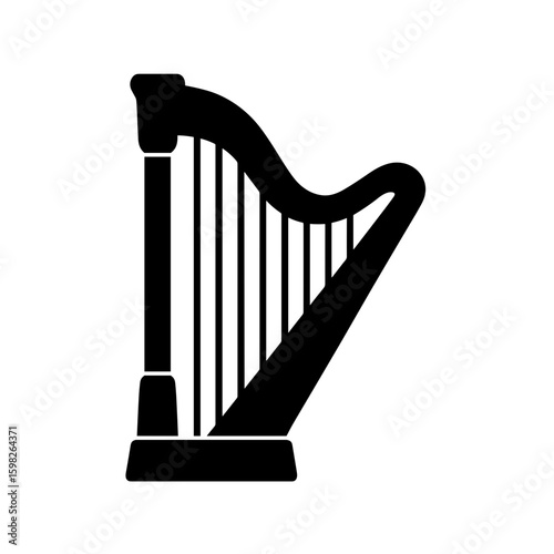 Harp Icon in Solid Black Representing Classical Music and Harmony (Filled)