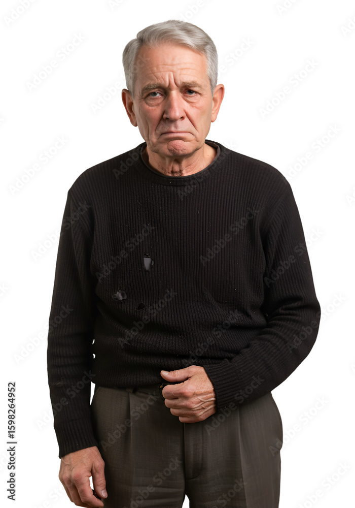 Portrait of Senior Man with Stomach Ache on Transparent Background Portrait of Senior Man with Stomach Ache on Transparent Background