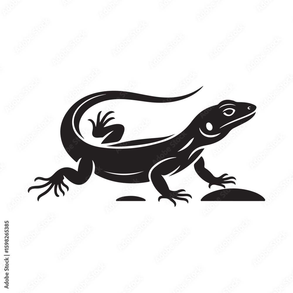 Fototapeta premium Elegant Black Silhouette of a Lizard on a White Background