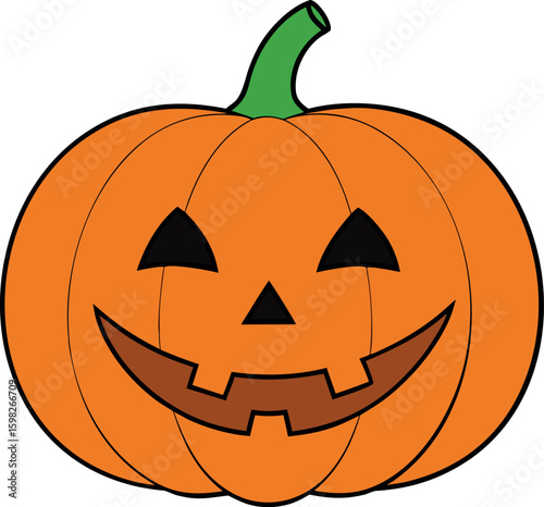 A Classic Jack o Lantern Vector Illustration with a Cheerful Grin Perfect for Halloween Designs and Autumn Themed