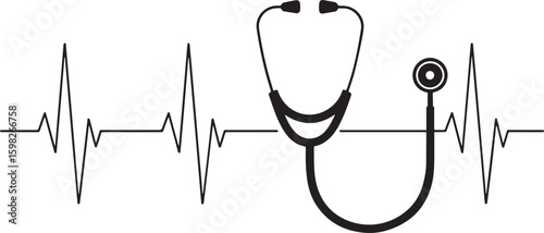 Pulse of Healthcare: The electrocardiogram, juxtaposed with a stethoscope, signifies the vitality of healthcare. A minimal representation of health, symbolizing care, and well-being.