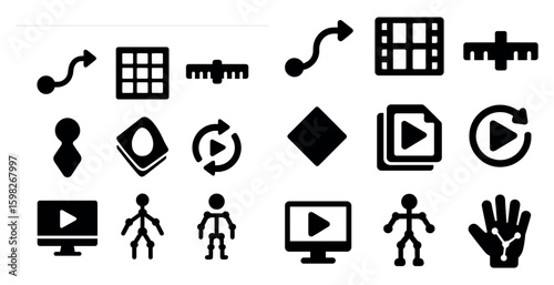 Technology and media icons set – solid, filled, digital and multimedia signs