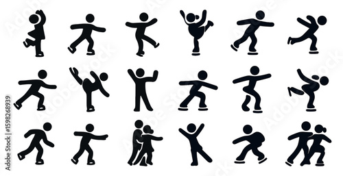 Figure skating silhouette icons set – solid, winter sports, ice dance symbols