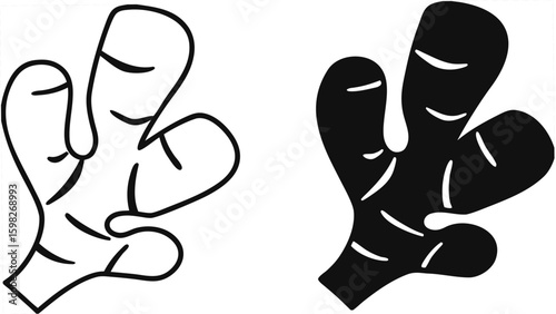 Ginger icons. Black and White Vector Vegetarian Food Icons. Organic and Natural Product. Vegetables Concept

