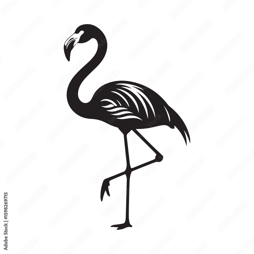 Fototapeta premium Elegant Flamingo Silhouette Standing on One Leg Against White Background