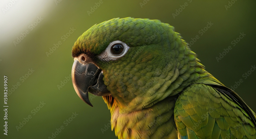 Fototapeta premium Close-up of a Vibrant Green Parrot in Nature