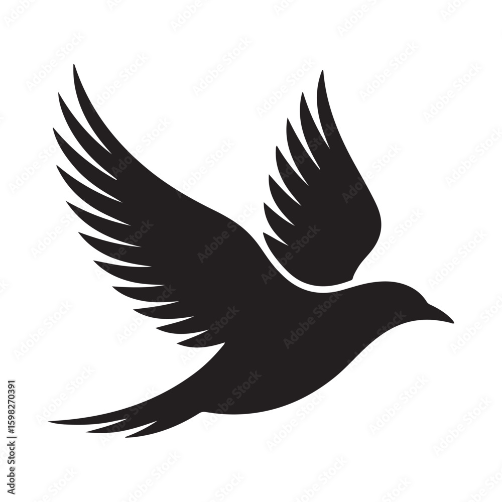 Fototapeta premium Elegant black silhouette of a bird in flight with spread wings