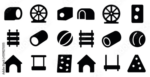 Pet and animal solid icons set – filled, silhouette, domestic symbols