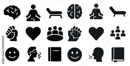Healthcare and wellness silhouette icons set – solid, filled medical symbols