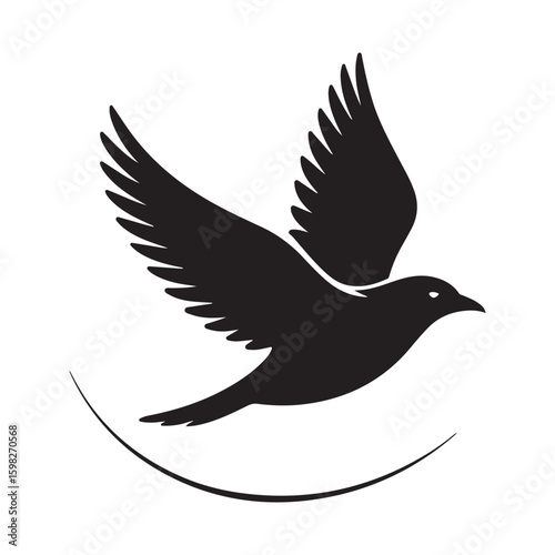 Wallpaper Mural Elegant Black Bird Silhouette Flying with Curved Line Below on White Background Torontodigital.ca