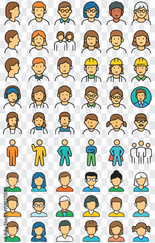 A collection of diverse avatars, representing different professions and personalities.
