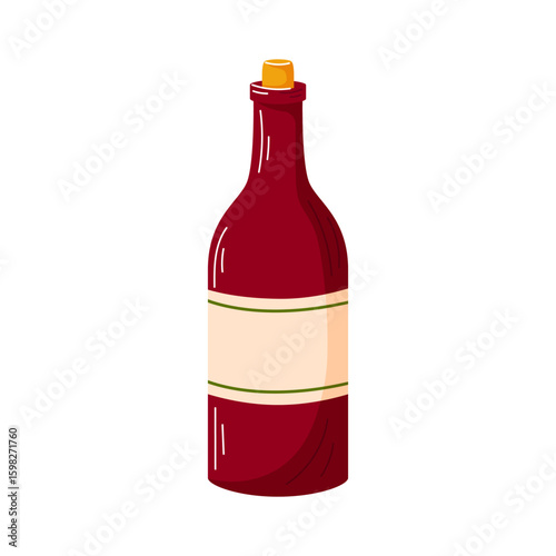 Bottle of kiddush wine for Rosh hashanah Jewish holiday in cartoon isolated on a white background.