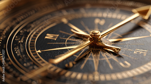 Abstract image of a compass with strategic business direction motifs, symbolizing navigation and alignment towards goals, compass, goals
