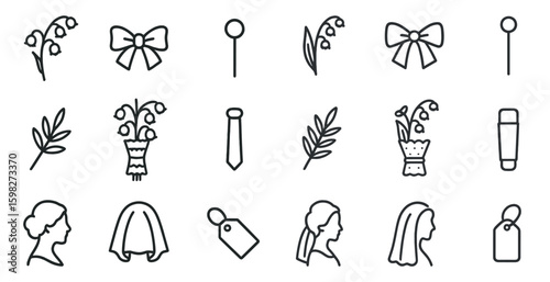 Wedding and celebration outline icons set – festive, linear, bridal design essentials