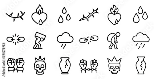 Religion and faith icons set – outline, linear, spiritual symbols and beliefs
