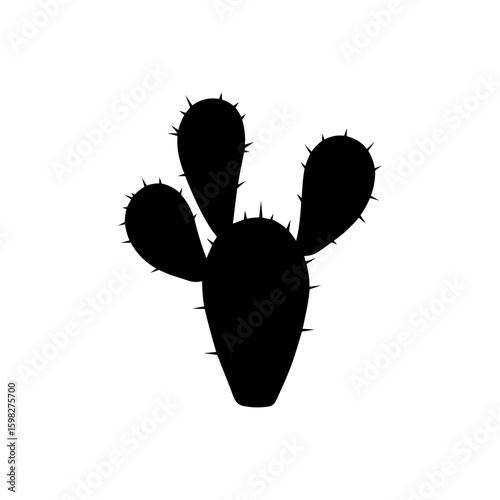 Prickly pear cactus silhouette vector flat design on white background.