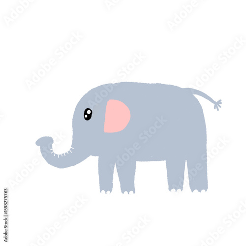 Behold the utterly enchanting cartoon elephant, a delightful creation poised on a pristine white canvas! Its enormous, expressive eyes sparkle with childlike wonder, 