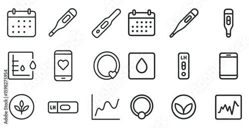 Health and wellness line icons set – outline, linear, medical and fitness symbols