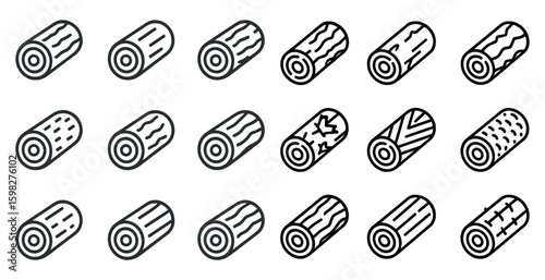 Wood textures line icons set – outline, linear, forestry and pattern symbols