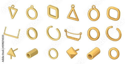 Jewelry and accessory isometric icons set – rings, chains, fashion design elements