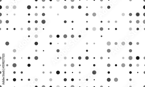Seamless background pattern of evenly spaced black checker game symbols of different sizes and opacity. Illustration on transparent background